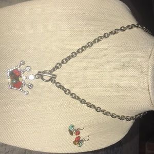 Vintage beaded crown necklace with earrings